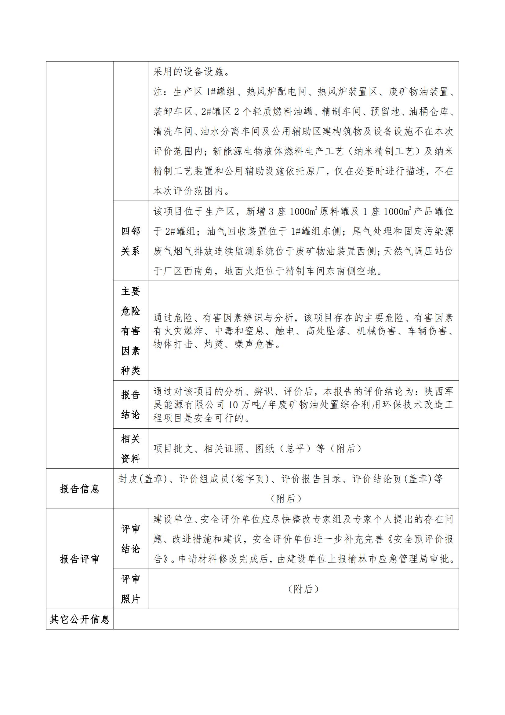 安全評價業(yè)務網上公開信息表--JCAP【2023】034 陜西軍昊能源有限公司10萬噸年廢礦物油處置綜合利用環(huán)保技術改造工程項目安全預評價_01.jpg